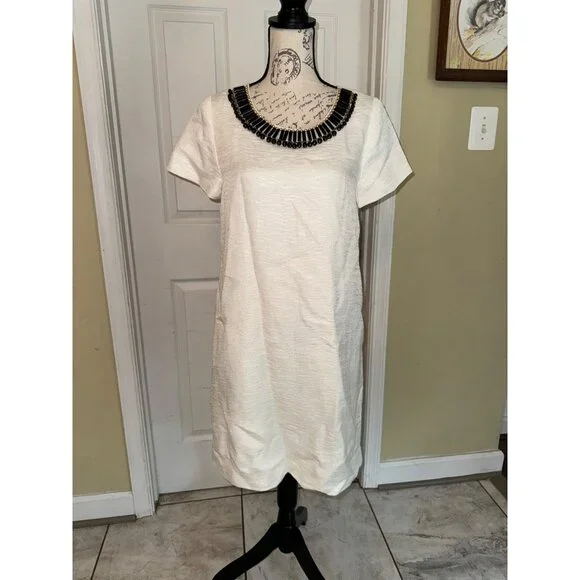Kate Spade Gail Sheath Dress Cream Linen Blend Embellished Beads Pockets Lined 6 - Picture 12 of 14